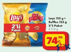 Lays 155 g + Ruffles 155 g 2'li Paket 310 g Lays 155 g + Ruffles 155 g 2'li Paket 310 g