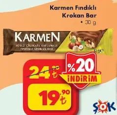 Karmen Fındıklı Krokan Bar 30 g Karmen Fındıklı Krokan Bar 30 g