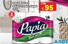Papia BioCare 3 Katlı Tuvalet Kağıdı 12'li
