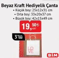 Beyaz Kraft Hediyelik Çanta 3'lü Beyaz Kraft Hediyelik Çanta 3'lü