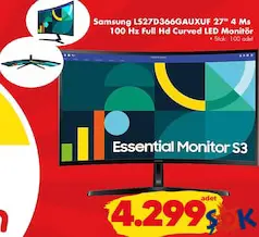 Samsung LS27D366GAUXUF 27 inç 4 ms 100 Hz Full HD Curved Led Monitör Samsung LS27D366GAUXUF 27 inç 4 ms 100 Hz Full HD Curved Led Monitör
