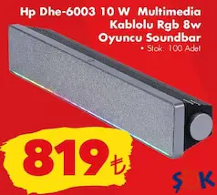 Hp Dhe-6003 10 W Multimedia Kablolu Rgb 10w Oyuncu Soundbar Hp Dhe-6003 10 W Multimedia Kablolu Rgb 10w Oyuncu Soundbar