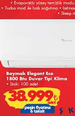 Baymak Elegant Eco 18 A++ 18000 BTU Inverter Duvar Tipi Klima