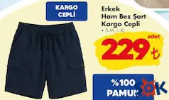 Erkek Ham Bez Şort Kargo Cepli