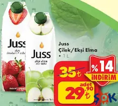 Juss Çilek/Ekşi Elma Meyve Suyu Meyveli 1 L
