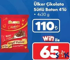 Ülker Çikolata Sütlü Baton 4'lü 4x30 g