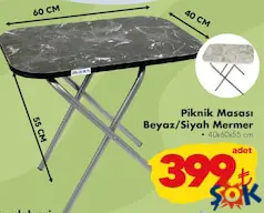 Piknik Masası Beyaz/Siyah Mermer 40x60x55 cm