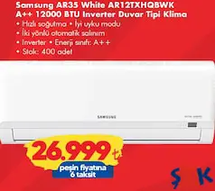 Samsung AR35 White AR12TXHQBWK A++ 12000 BTU Inverter Duvar Tipi Klima
