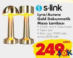 S-link Lyra/Aurora Gold Dokunmatik Masa Lambası