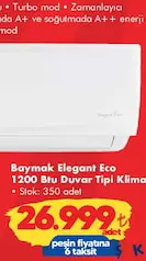 Baymak Elegant Eco 12 A++ 12000 BTU Inverter Duvar Tipi Klima