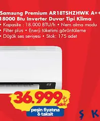 Samsung Premium AR18TSHZHWK A++ 18000 BTU Inverter Duvar Tipi Klima