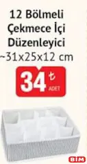 12 Bölmeli Çekmece İçi Düzenleyici 31x25x12 cm 12 Bölmeli Çekmece İçi Düzenleyici 31x25x12 cm