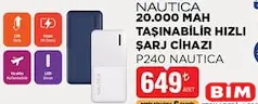 Nautica P240 20.000 Mah Taşınabilir Hızlı Şarj Cihazı Nautica P240 20.000 Mah Taşınabilir Hızlı Şarj Cihazı