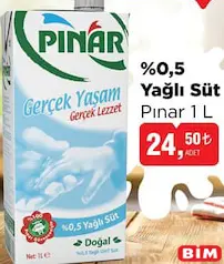 Pınar %0,5 Yağlı Süt 1 L Pınar %0,5 Yağlı Süt 1 L
