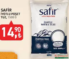 Safir İyotlu Poşet Tuz 1500 g Safir İyotlu Poşet Tuz 1500 g