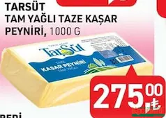 Tarım Kredi Tarsüt Tam Yağlı Taze Kaşar Peyniri 1000 g - Koop Market kampanyası Tarım Kredi Tarsüt Tam Yağlı Taze Kaşar Peyniri 1000 g - Koop Market'te sadece 275,00 TL