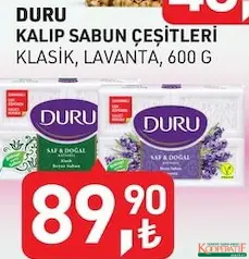 Duru Kalıp Sabun Çeşitleri 600 g - Koop Market kampanyası Duru Kalıp Sabun Çeşitleri 600 g - Koop Market'te sadece 89,90 TL
