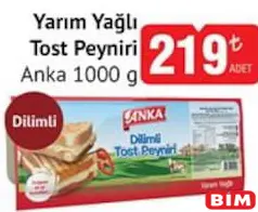 Anka Yarım Yağlı Tost Peyniri 1000 g - BİM'de 219,00 TL