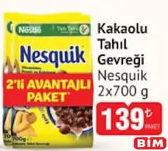 Nestle Nesquik Kakaolu Tahıl Gevreği 2x700 g - BİM'de 139,00 TL