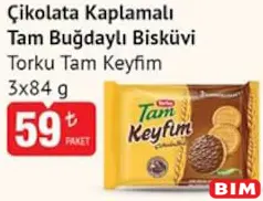 Torku Tam Keyfim Çikolata Kaplamalı Tam Buğdaylı Bisküvi 3x84 g - BİM'de 59,00 TL