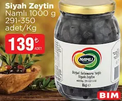 Namlı Siyah Zeytin 1000 g - BİM'de 139,00 TL