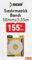 Sgs Sızdırmazlık Bandı 38 mmx3,5 m Sgs Sızdırmazlık Bandı 38 mmx3,5 m - BİM'de 155,00 TL