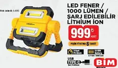 Sgs Led Fener/1000 Lümen/Şarj Edilebilir Lithium İon Sgs Led Fener/1000 Lümen/Şarj Edilebilir Lithium İon - BİM'de 999,00 TL