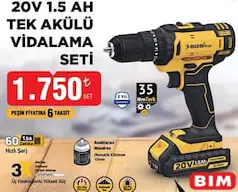 Sgs 20V 1.5 AH Tek Akülü Vidalama Seti Sgs 20V 1.5 AH Tek Akülü Vidalama Seti - BİM'de 1.750,00 TL