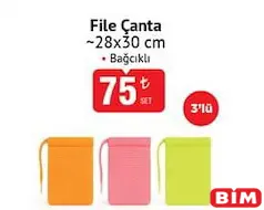 File Çanta 28x30 cm 3'lü File Çanta 28x30 cm 3'lü - BİM'de 75,00 TL