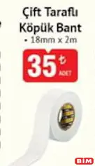 Sgs Çift Taraflı Köpük Bant 18 mm x 2 m Sgs Çift Taraflı Köpük Bant 18 mm x 2 m - BİM'de 35,00 TL