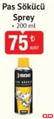 Sgs Pas Sökücü Sprey 200 ml Sgs Pas Sökücü Sprey 200 ml - BİM'de 75,00 TL