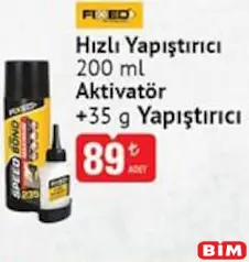 Fixed Hızlı Yapıştırıcı 200 ml Aktivatör +35 g Yapıştırıcı Fixed Hızlı Yapıştırıcı 200 ml Aktivatör +35 g Yapıştırıcı - BİM'de 89,00 TL