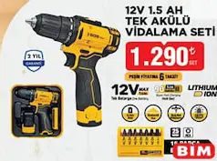 Sgs 12V 1.5 AH Tek Akülü Vidalama Seti Sgs 12V 1.5 AH Tek Akülü Vidalama Seti - BİM'de 1.290,00 TL