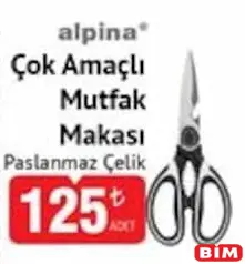 Alpina Çok Amaçlı Mutfak Makası Alpina Çok Amaçlı Mutfak Makası - BİM'de 125,00 TL