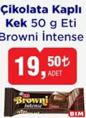 Eti Browni İntense Çikolata Kaplı Kek 50 g Eti Browni İntense Çikolata Kaplı Kek 50 g - BİM'de 19,50 TL