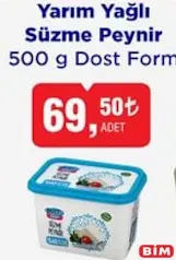 Dost Form Yarım Yağlı Süzme Peynir 500 g Dost Form Yarım Yağlı Süzme Peynir 500 g - BİM'de 69,50 TL