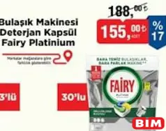 Fairy Platinum Bulaşık Makinesi Deterjan Kapsülü Tableti 30'lu Fairy Platinum Bulaşık Makinesi Deterjan Kapsülü Tableti 30'lu - BİM'de 155,00 TL