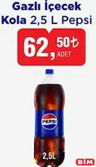 Pepsi Gazlı İçecek Kola 2,5 L Pepsi Gazlı İçecek Kola 2,5 L - BİM'de 62,50 TL