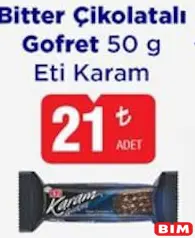 Eti Karam Bitter Çikolatalı Gofret 50 g Eti Karam Bitter Çikolatalı Gofret 50 g - BİM'de 21,00 TL