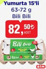 Bili Bili Yumurta 15'li 63-72 g Bili Bili Yumurta 15'li 63-72 g - BİM'de 82,50 TL