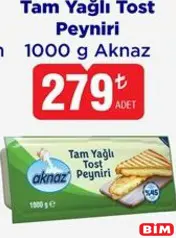 Aknaz Tam Yağlı Tost Peyniri 1000 g Aknaz Tam Yağlı Tost Peyniri 1000 g - BİM'de 279,00 TL