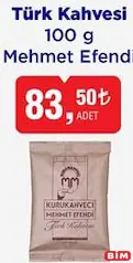 Kurukahveci Mehmet Efendi Türk Kahvesi 100 g Kurukahveci Mehmet Efendi Türk Kahvesi 100 g - BİM'de 83,50 TL