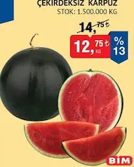Çekirdeksiz Karpuz kg Çekirdeksiz Karpuz kg - BİM'de 12,75 TL