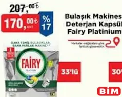 Fairy Platinum Bulaşık Makinesi Deterjan Kapsülü Tableti 33'lü Fairy Platinum Bulaşık Makinesi Deterjan Kapsülü Tableti 33'lü - BİM'de 170,00 TL