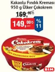 Ülker Çokokrem Kakaolu Fındık Kreması 950 g Ülker Çokokrem Kakaolu Fındık Kreması 950 g - BİM'de 149,00 TL