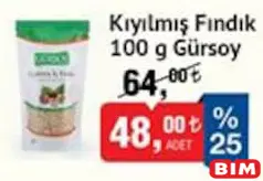 Gürsoy Kıyılmış Fındık 100 g Gürsoy Kıyılmış Fındık 100 g - BİM'de 48,00 TL