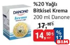 Danone %18 Yağlı Bitkisel Krema 200 ml Danone %18 Yağlı Bitkisel Krema 200 ml - BİM'de 14,50 TL