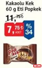 Eti Popkek Kakaolu Kek 60 g Eti Popkek Kakaolu Kek 60 g - BİM'de 7,75 TL