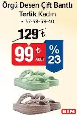 Kadın Örgü Desen Çift Bantlı Terlik Kadın Örgü Desen Çift Bantlı Terlik - BİM'de 99,00 TL