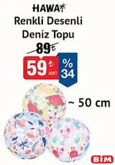 Hawai Renkli Desenli Deniz Topu 50 cm Hawai Renkli Desenli Deniz Topu 50 cm - BİM'de 59,00 TL